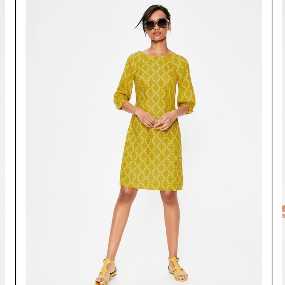 Boden Kate 100% Linen Yellow Pineapple Dress Size 14
